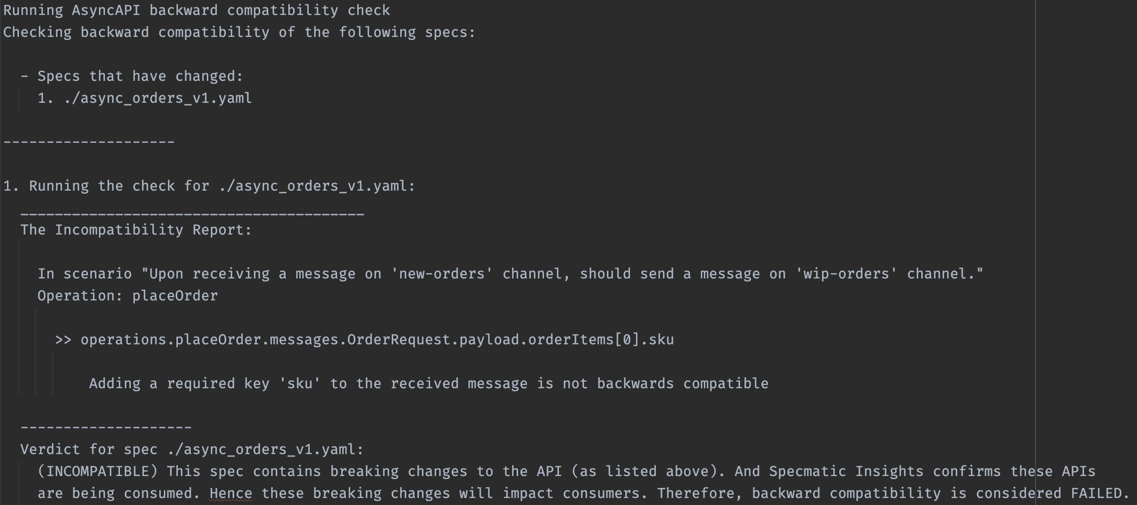 specmatic asyncapi backwards incompatible change